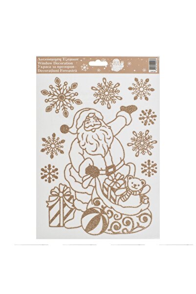 OEM Autocolante Decorative de Craciun Fulgi Mos Craciun cu Glitter Sampaniu 2...