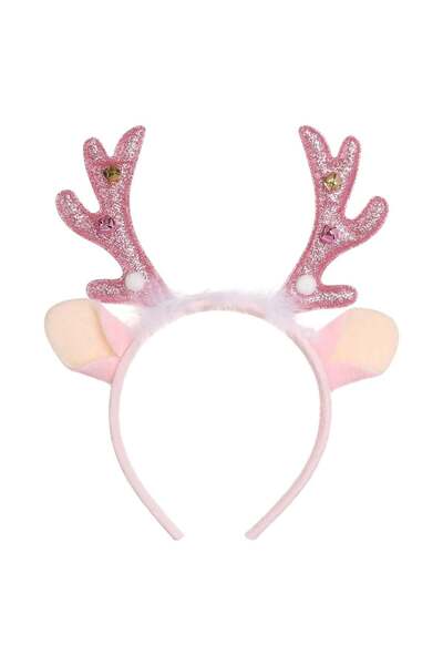 OEM Coronita Par de Craciun cu Cornite de Ren Puf Clopotei Pompon & Glitter 12cm