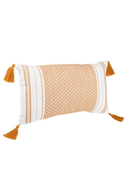 OEM Beige Summer Decorative Pillow with Mustard Yellow Diamonds & Fringes 50x...