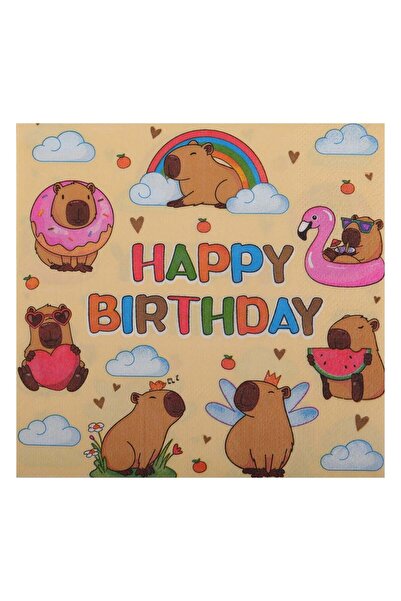 OEM Beige 2-Ply Party Napkins with Capybara Cloud & Hearts Pattern 33x33cm - ...
