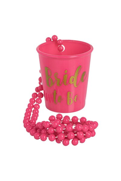 OEM Fuchsia "Bride to Be" Plastic Shot Glass with Beaded Chain - 50ml