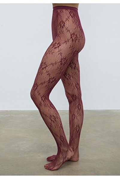 MATHILDA Дамски червени чорапогащи с флорални мотиви