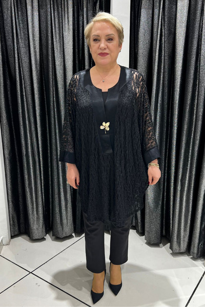 selma Büyük Beden Siyah Dantel Tunik (Etek Dahil Değildir)