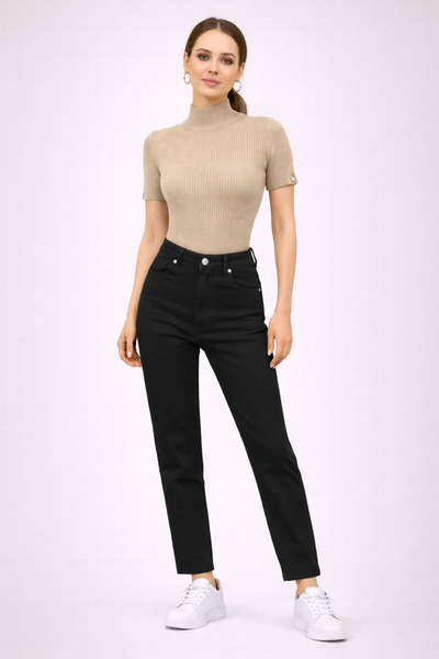 Forest Girl Yarım Balıkçı Yaka Rib Kısakollu Triko Bluz