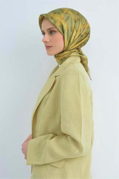 Armine Tivil Pure Silk Scarf 9541 - 84 Πράσινο Κίτρινο Σχέδιο Συμβόλων