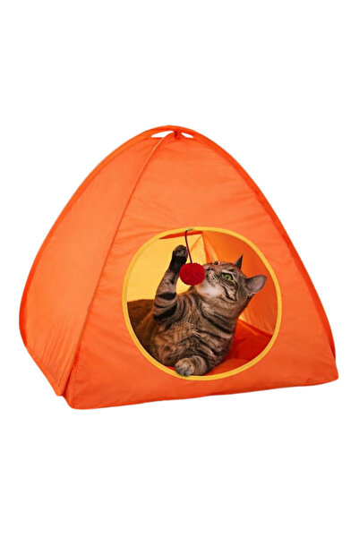 MSH Cat toy tent, orange, with hanging toy, 45x45x48 cm