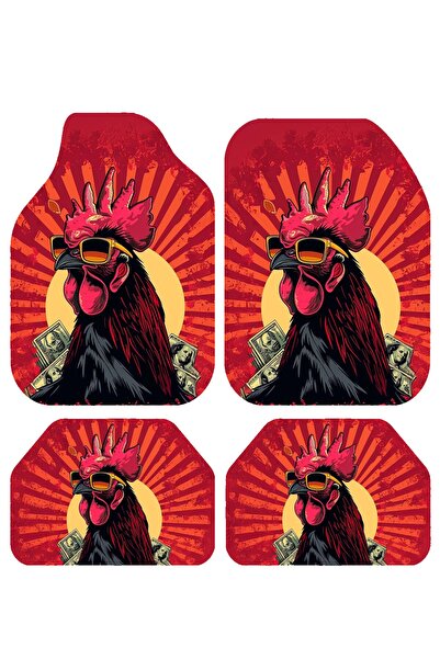 PATENTH HOROZ FİGÜRLÜ Desenli Dekoratif 4'lü Oto Paspas Takımı Tüm Araçlara U...