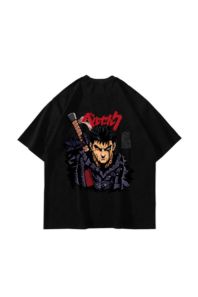Sekizbiraltı Berserk Guts Baskılı Oversize Unisex Siyah Tshirt