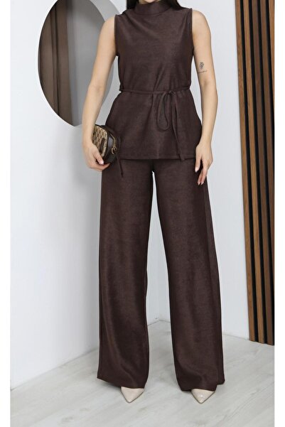 Moda Banuş Brown Velvet Judge Collar Suit