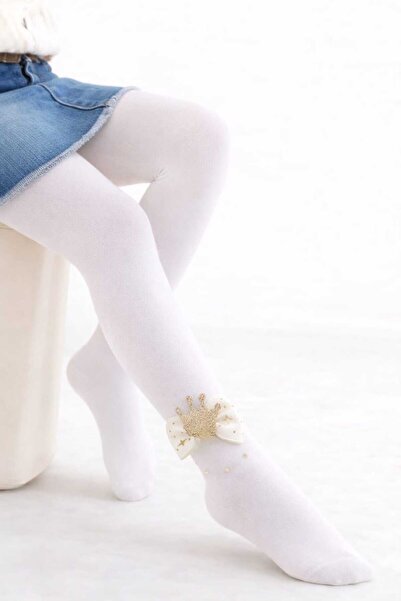 gigigiyim Taç Desenli Kurdeleli Kız Çocuk Külotlu Çorap