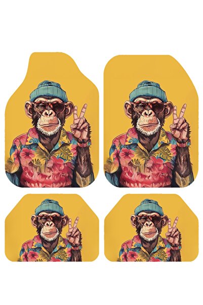 PATENTH MAYMUN FİGÜRLÜ Desenli Dekoratif 4'lü Oto Paspas Takımı Tüm AraçlaraU...