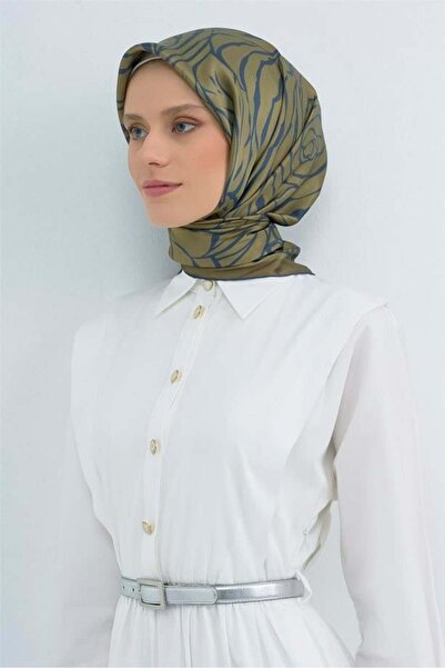 Armine Eșarfă din mătase pură Tivil 9511 - 08 Kaki Bleumarin Model Abstract