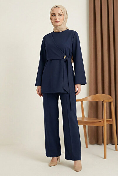 MODAQU Cross-Tie Tunic Pants Scuba Set - Navy Blue