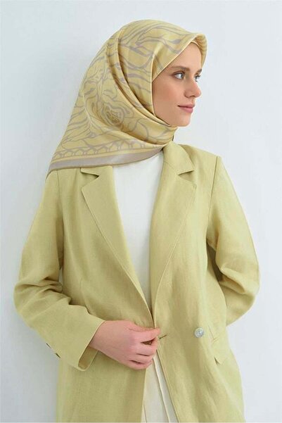 Armine Tivil Pure Silk Scarf 9511 - 34 Gray Yellow Abstract Pattern