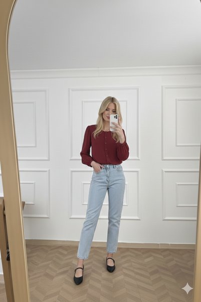 sion jeans Women's Snow Mom Snow Washed Light Blue Mom Jeans Flared Leg Trousers
