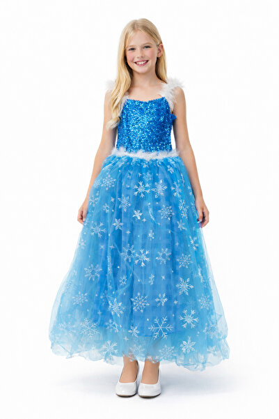 Samyeli ❄️ Kız Çocuk Elsa Model Pembe Prenses Elbise – Kar Tanesi Desenli Tül...