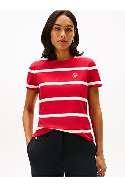 Tommy Hilfiger TH SCRIPT REG C-NK SS TEE Kadın Kırmızı T-Shirt - WW0WW47809