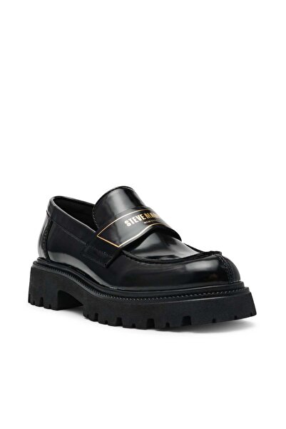 Steve Madden File-Away Women's Black Box Leather Loafers