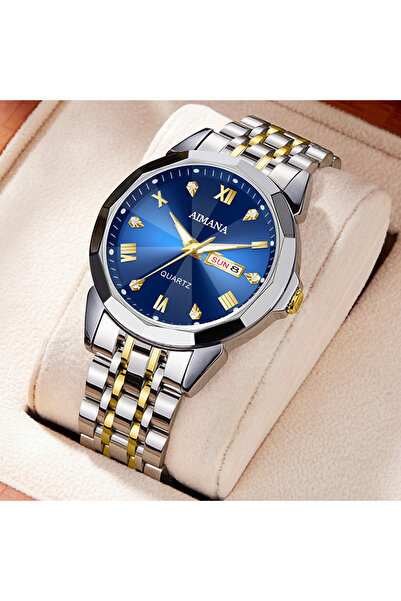 AIMANA Premium Men's Wristwatch | Blue Sunburst Dial, Gold-Tone Details, Day-...