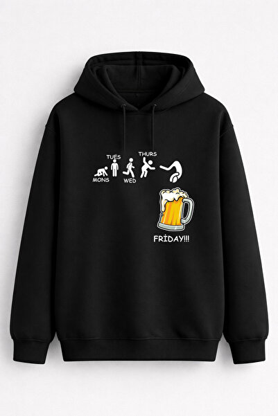 MODA سويت شيرت بير تايم مطبوع أسود بقلنسوة