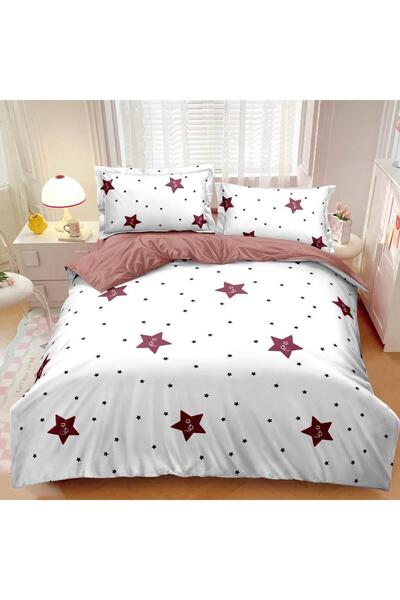 OEM 4-piece bed linen with elastic, Super Design Pucioasa, star pattern, whit...
