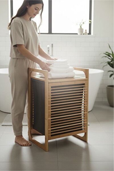 Trendylife Καλάθι ρούχων από μπαμπού - καλάθι για βρώμικα ρούχα 40x40x61 εκ.