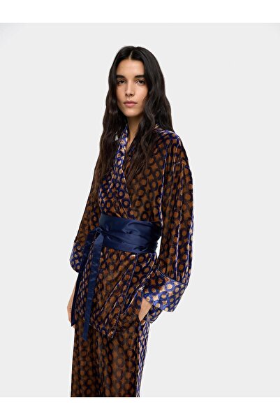PARFOIS Baskılı Daire Desenli Kadife Kimono