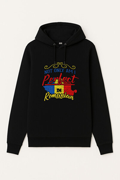 MODA România cu imprimeu Hanorac negru cu glugă tricou Hanorac cu glugă