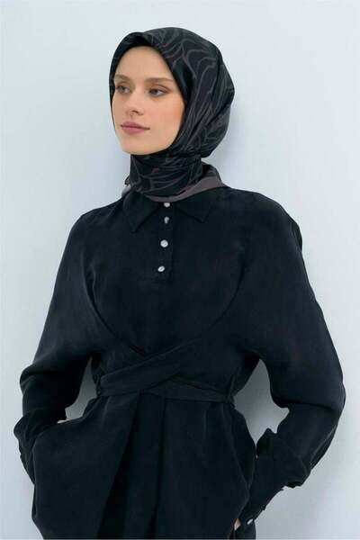 Armine Tivil Pure Silk Scarf 9511 - 11 Black Smoked Abstract Pattern