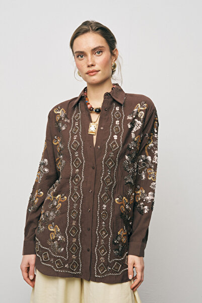 Orfeo Negro Women's Ethnic Sparkle Sequin and Bead Embroidered Luxury Lyocell...