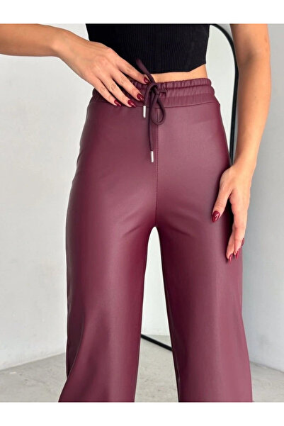 nedo7 High waist wide leg Fleece-Lined leather pants.