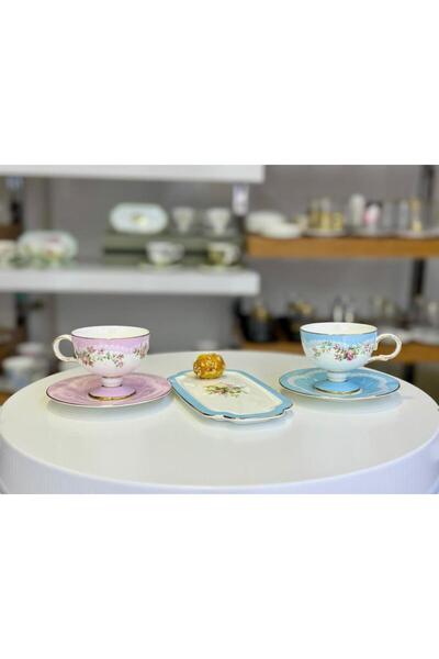 Mikasa Moor ROSE CHARM 2 KİŞİLİK MAVİ SUNUM TABAKLI TÜRK KAHVESİ FİNCANI-5 PARÇA