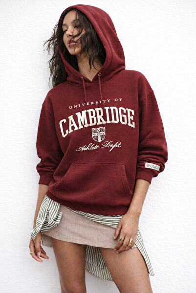 MARKATEM Kapsonlu Kangoru Pocket 3-Thread Cotton Cambriche Printed Sweatshirt