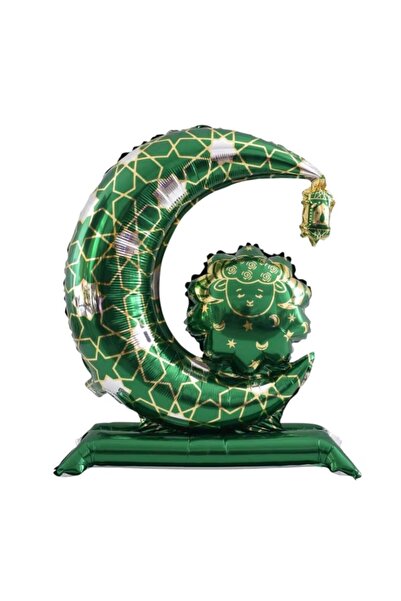 parti sürprizi Welcome Ramadan Green Footed Crescent Shaped Foil Balloon 1 Piece