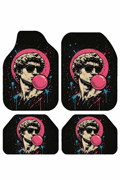 PATENTH POP ART Figürlü Desenli Dekoratif 4'lü Oto Paspas Takımı TümAraçlaraU...