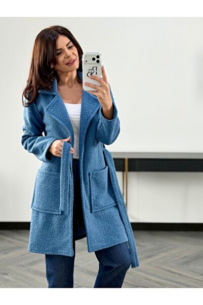 RAMONA BADESCU EXCLUSIVE Women's coat made of bouclé material - petrol blue, ...