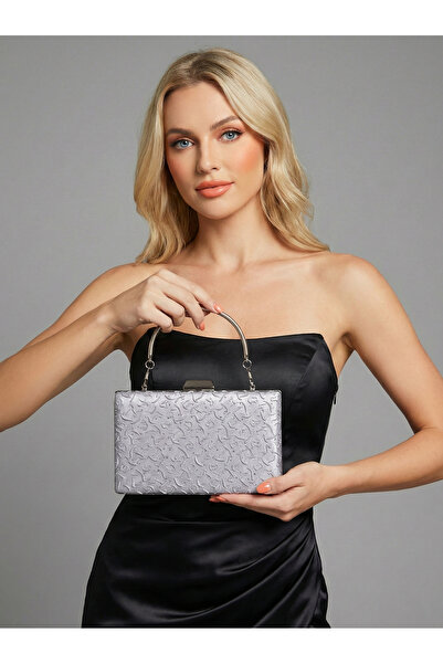 Biçanta Custom design silver color crinkle stone satin chain handle women's e...