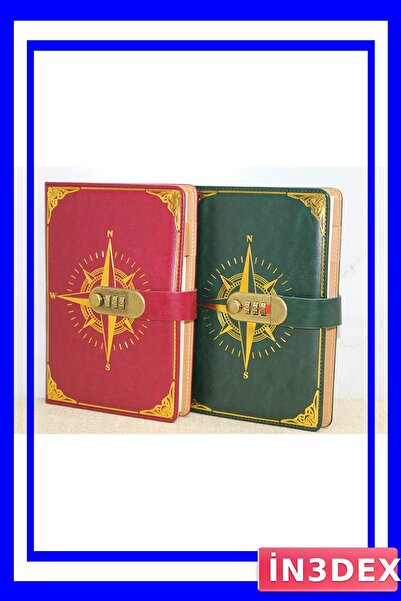 İN3DEX دفتر شخصي بنمط بوصلة مع قفل ميكانيكي بكلمة مرور مقاس 22x15 سم