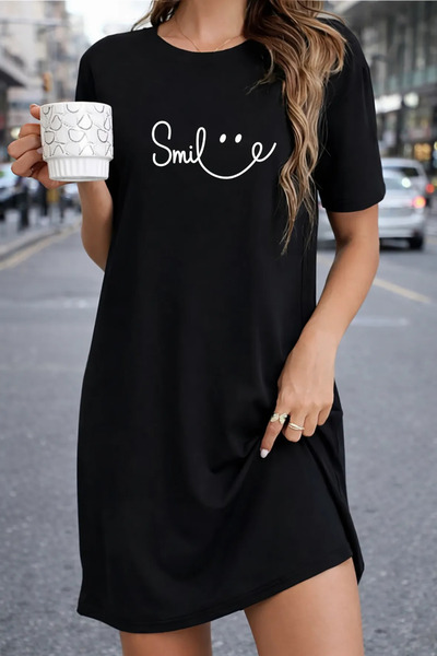 Pink Sky Plus Size Women's Short Sleeve Crew Neck T-Shirt Dress Nightgown