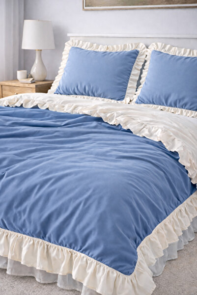 GÖRMEZ TEKSTİL طقم غطاء لحاف مزدوج من القطن الدافئ باللون الأزرق - مصنوع من ا...