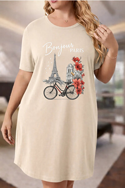 Pink Sky Rochie tricou cu mânecă scurtă pentru femei de mărime mare, cu decol...