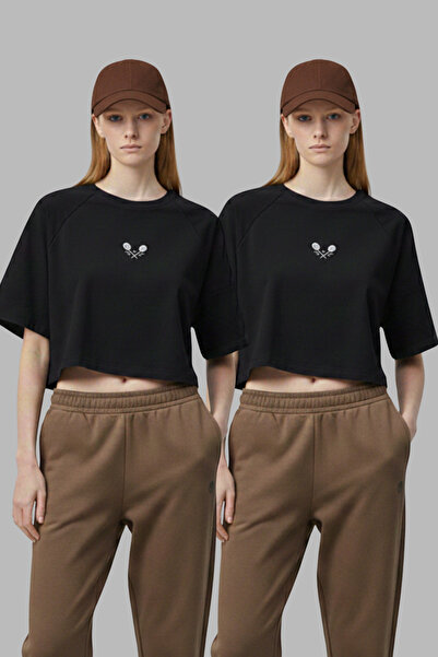 Softandbasic Women's 2-Pack Embroidered Regular 100% Organic Cotton Round Nec...