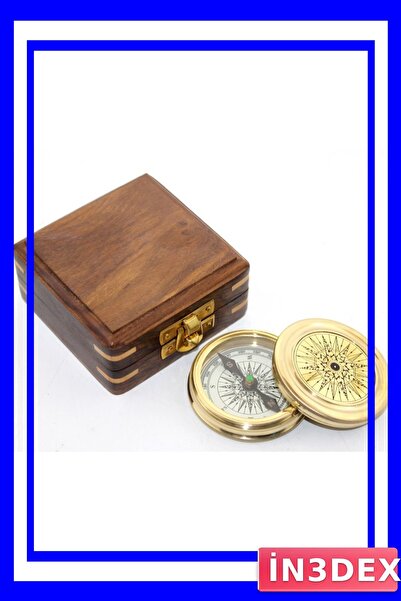 İN3DEX Compass in a Wooden Box Decorative Direction Finding Tool