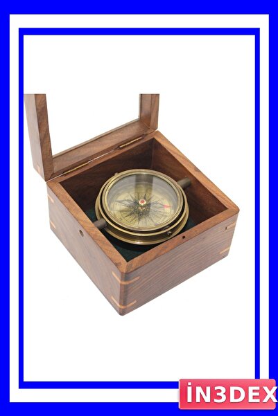 İN3DEX Brass Compass Direction Indication Tool in Wooden Box
