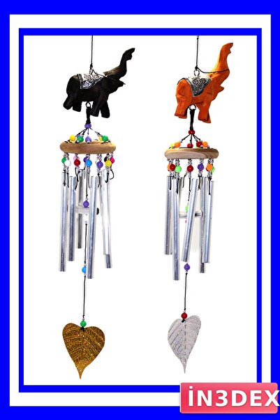 İN3DEX إكسسوار زخرفي خشبي ومعدني على شكل فيل مع جرس رياح