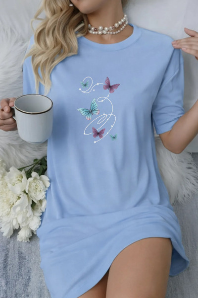 Pink Sky Rochie tricou cu mânecă scurtă pentru femei de mărime mare, cu decol...