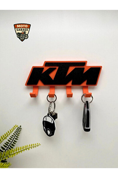 MotoGarage KTM Logolu Motosiklet Duvar Anahtarlığı - 5 Askılı Dekoratif Motorcu Askısı - 15 cm