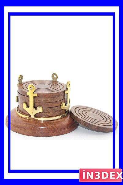 İN3DEX Wooden Coaster Set with 6 Brass Details