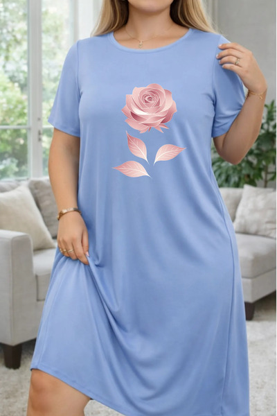 Pink Sky Plus Size Women's Short Sleeve Crew Neck T-Shirt Dress Nightgown