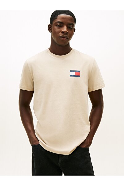 Tommy Hilfiger TJM SLIM ESSENTIAL FLAG TEE EXT Erkek Bej T-Shirt - DM0DM20740
